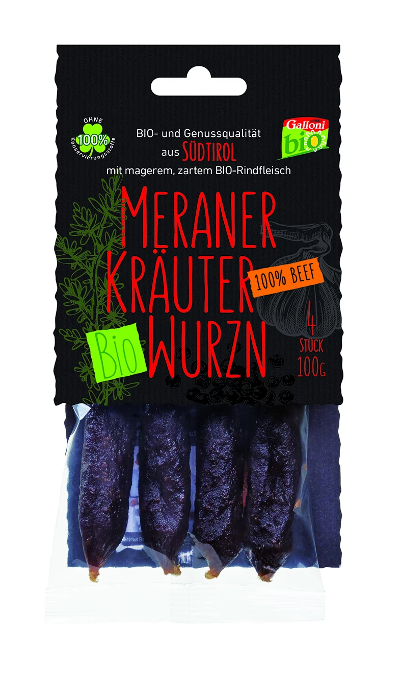 BIO Kräuterwurzn, "100% Beef", 4 St., 100 G - Metzgerei Galloni 3 BIO Kräuterwurzn, "100% Beef", 4 St., 100 G - Metzgerei Galloni