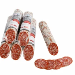 Haussalami Mit Knoblauch, Ca 250g - Metzgerei Mair -Essen Verkaufsgeschäft Knoblauchsalami handwerklich hergestellt geschnitten scaled