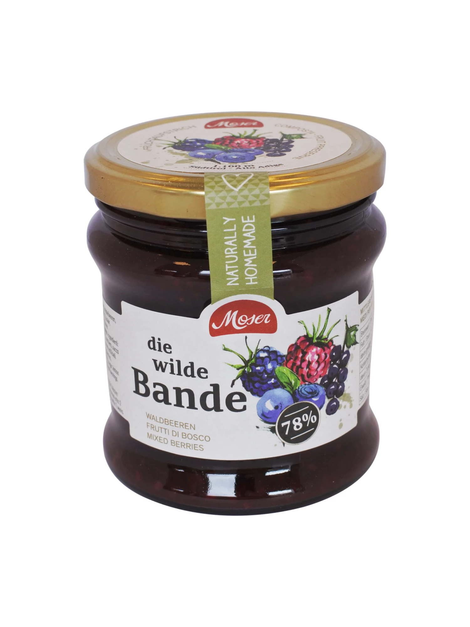 Fruchtaufstrich "die Wilde Bande" - Waldfrüchte Mind. 78% Frucht, 340 Ml - Moser KG Bäck 3 Fruchtaufstrich "die Wilde Bande" - Waldfrüchte Mind. 78% Frucht, 340 Ml - Moser KG Bäck